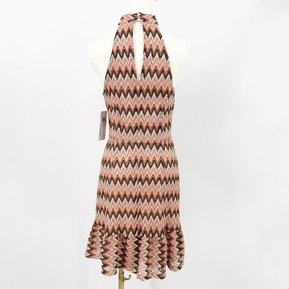 Donna Morgan Halter Mini Dress 6 Zigzag Lace Ruffle Hem Retro Party 70s Cocktail - Picture 3 of 11